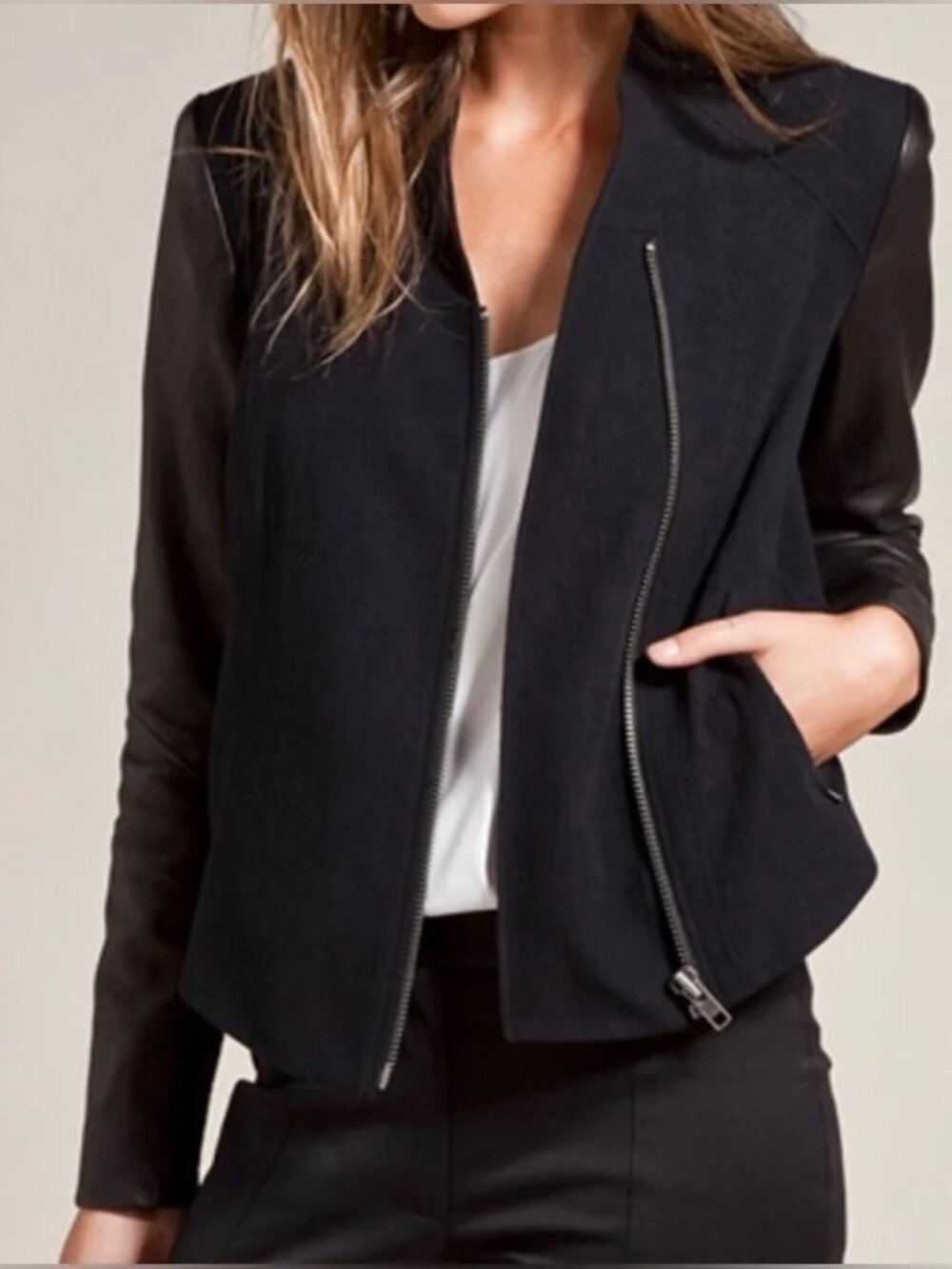 Helmut LANG Leather Full Zip Shawl Collar Moto Jacket Size P XS Black
